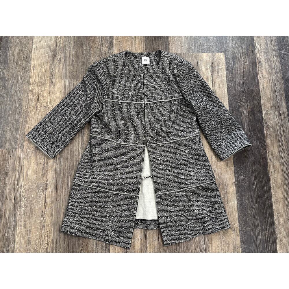 Cabi Pursuit Coat‎ 5299 Black White Textured Knit Open Front Jacket Womens Small